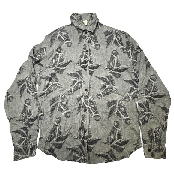 Urban Outfitters Other - Urban Outfitters‎ Horse Print Button Down Shirt Small Grey Cotton